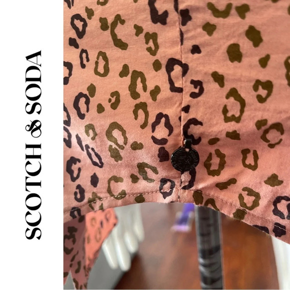 Scotch & Soda Button Down Long Sleeve  Shirt Leopard Print Salmon Small - Picture 8 of 9